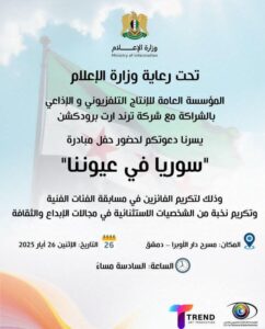 “سوريا في عيوننا” تحتفي بالمواهب الشابة في حفل فني بدار الأوبرا